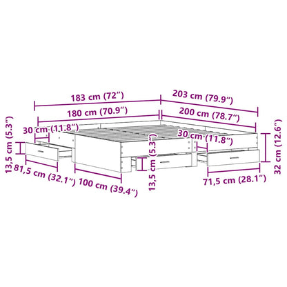 Bed Frame with Drawer Black Oak 180 x 200 cm Engineered Wood