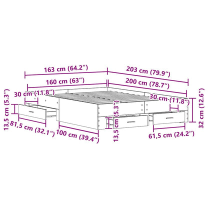 Bed Frame with Drawer Black Oak 160 x 200 cm Engineered Wood