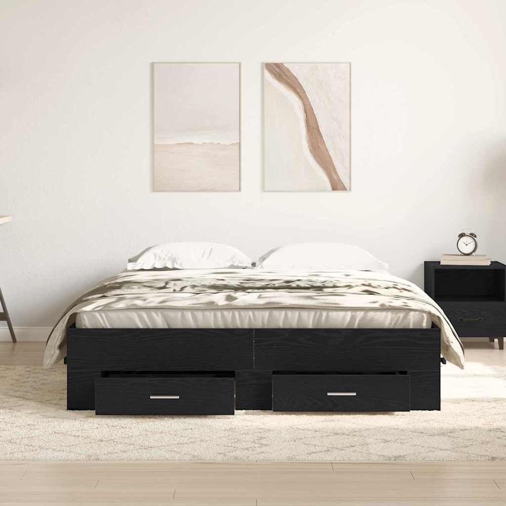 Bed Frame with Drawer Black Oak 140 x 200 cm Engineered Wood