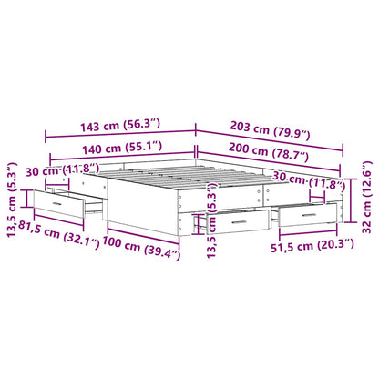 Bed Frame with Drawer Black Oak 140 x 200 cm Engineered Wood
