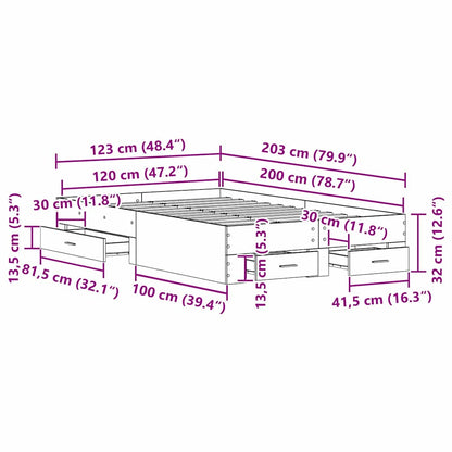 Bed Frame with Drawer Old Wood 120 x 200 cm Engineered Wood