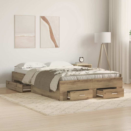 Bed Frame with Drawer Artisan Oak 120 x 200 cm Engineered Wood