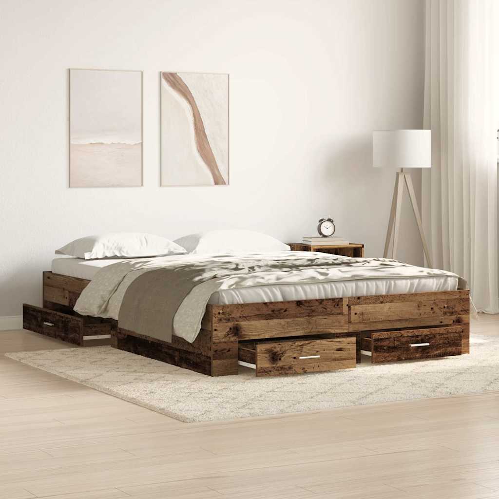 Bed Frame with Drawer Old Wood 140 x 190 cm Engineered Wood