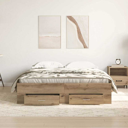 Bed Frame with Drawer Artisan Oak 140 x 190 cm Engineered Wood