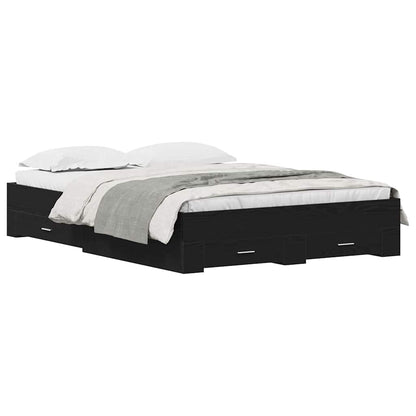 Bed Frame with Drawer Black Oak 140 x 190 cm Engineered Wood