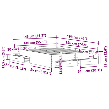 Bed Frame with Drawer Black Oak 140 x 190 cm Engineered Wood