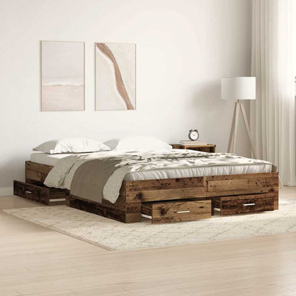 Bed Frame with Drawer Old Wood 135 x 190 cm Engineered Wood
