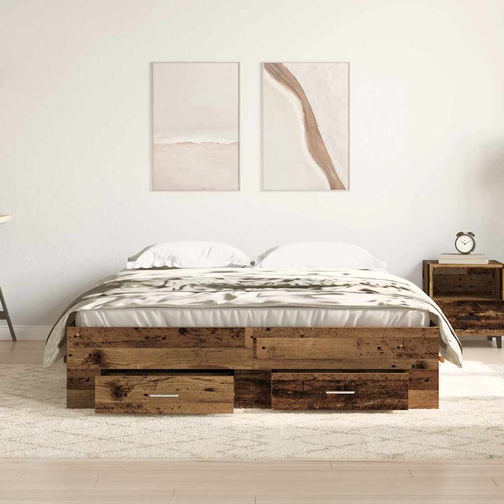 Bed Frame with Drawer Old Wood 135 x 190 cm Engineered Wood