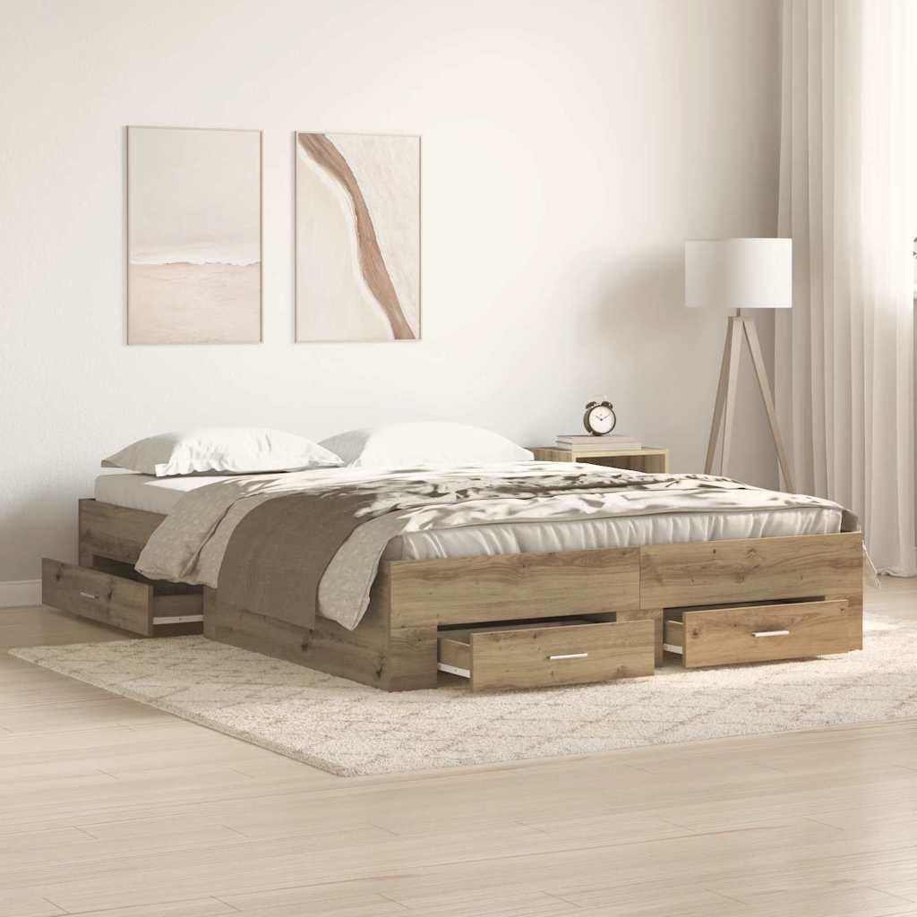 Bed Frame with Drawer Artisan Oak 135 x 190 cm Engineered Wood