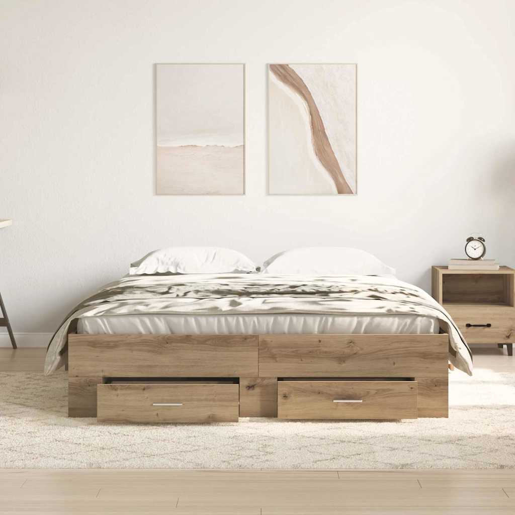 Bed Frame with Drawer Artisan Oak 135 x 190 cm Engineered Wood