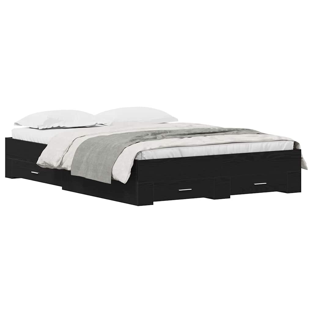Bed Frame with Drawer Black Oak 135 x 190 cm Engineered Wood
