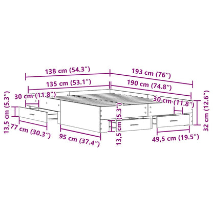 Bed Frame with Drawer Black Oak 135 x 190 cm Engineered Wood
