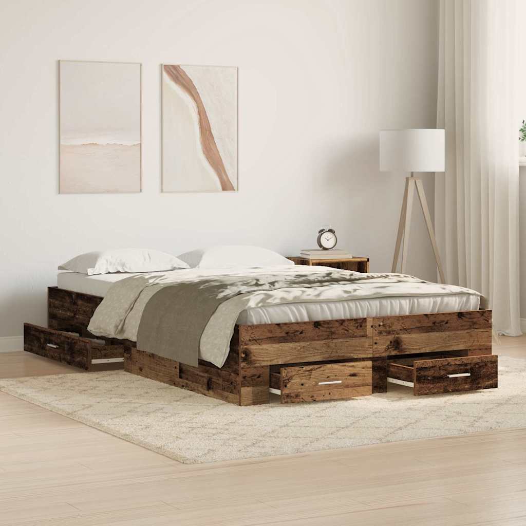 Bed Frame with Drawer Old Wood 120 x 190 cm Engineered Wood