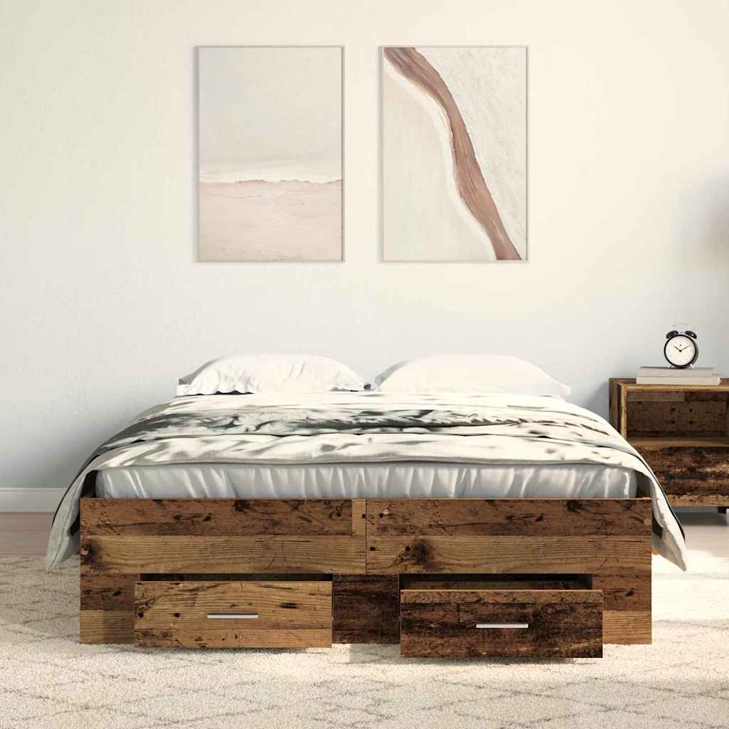 Bed Frame with Drawer Old Wood 120 x 190 cm Engineered Wood