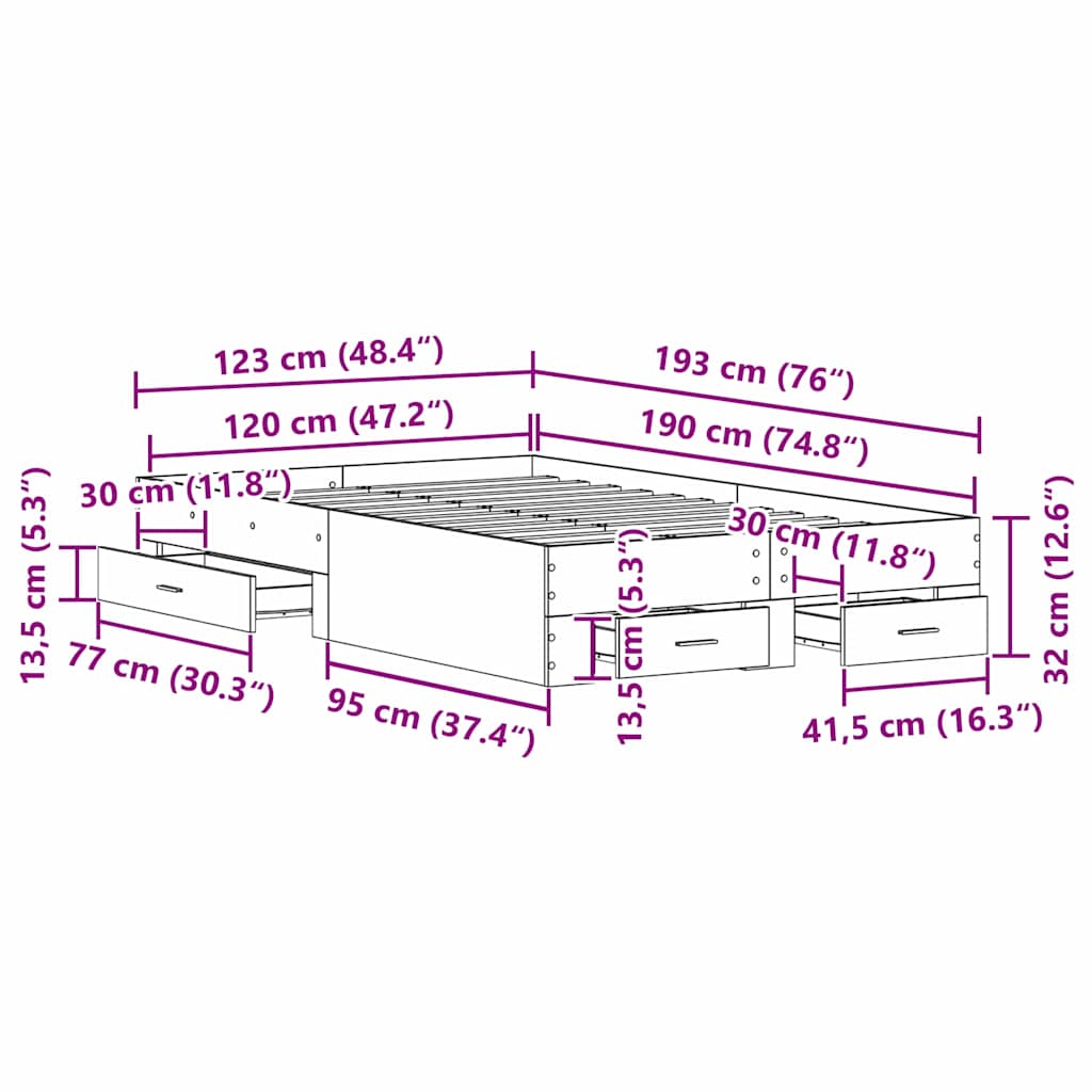 Bed Frame with Drawer Old Wood 120 x 190 cm Engineered Wood