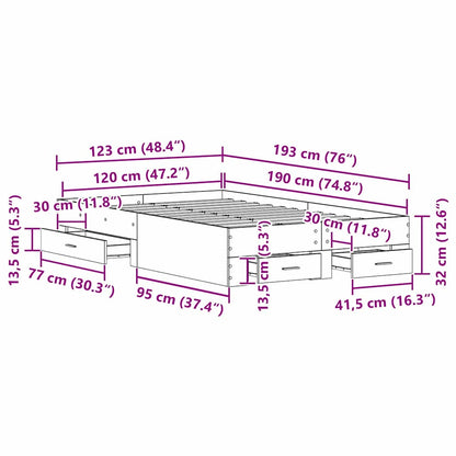 Bed Frame with Drawer Old Wood 120 x 190 cm Engineered Wood