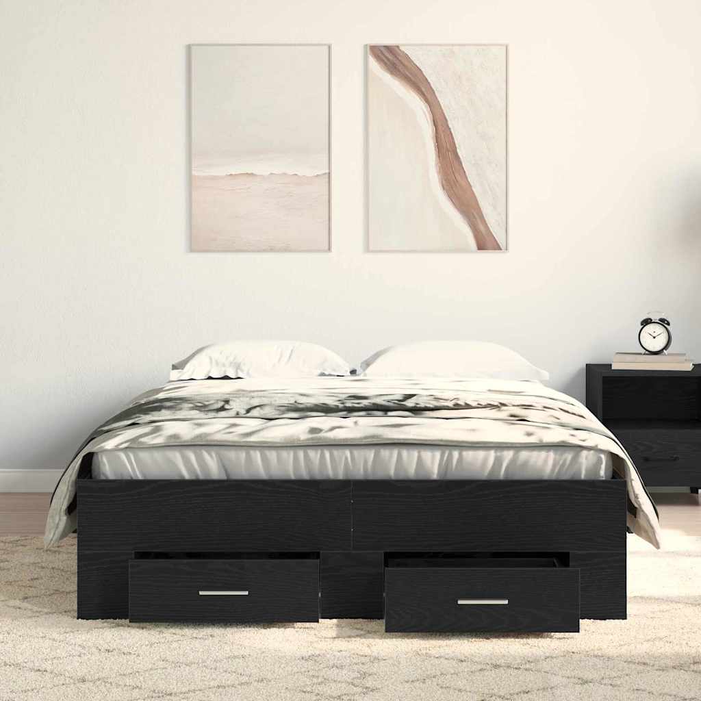 Bed Frame with Drawers Black oak 120 x 190 cm Engineered wood