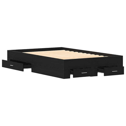 Bed Frame with Drawers Black oak 120 x 190 cm Engineered wood