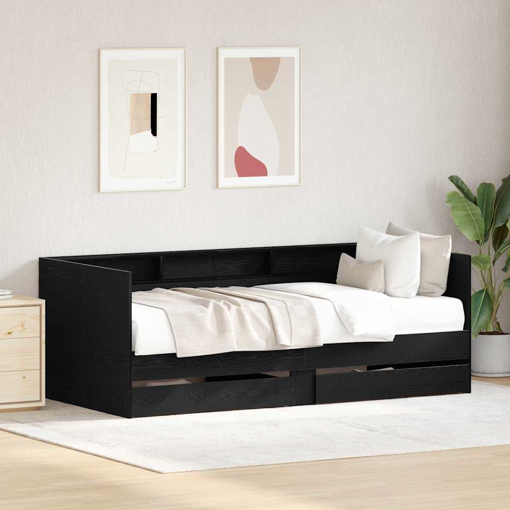 Daybed with Headboard Black Oak 100 x 200 cm Engineered Wood