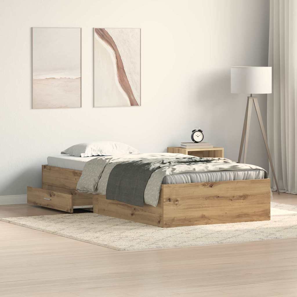 Bed Frame with Drawer Artisan Oak 90 x 200 cm Engineered Wood