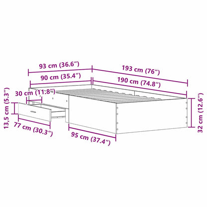 Bed Frame with Drawer Black Oak 90 x 190 cm Engineered Wood