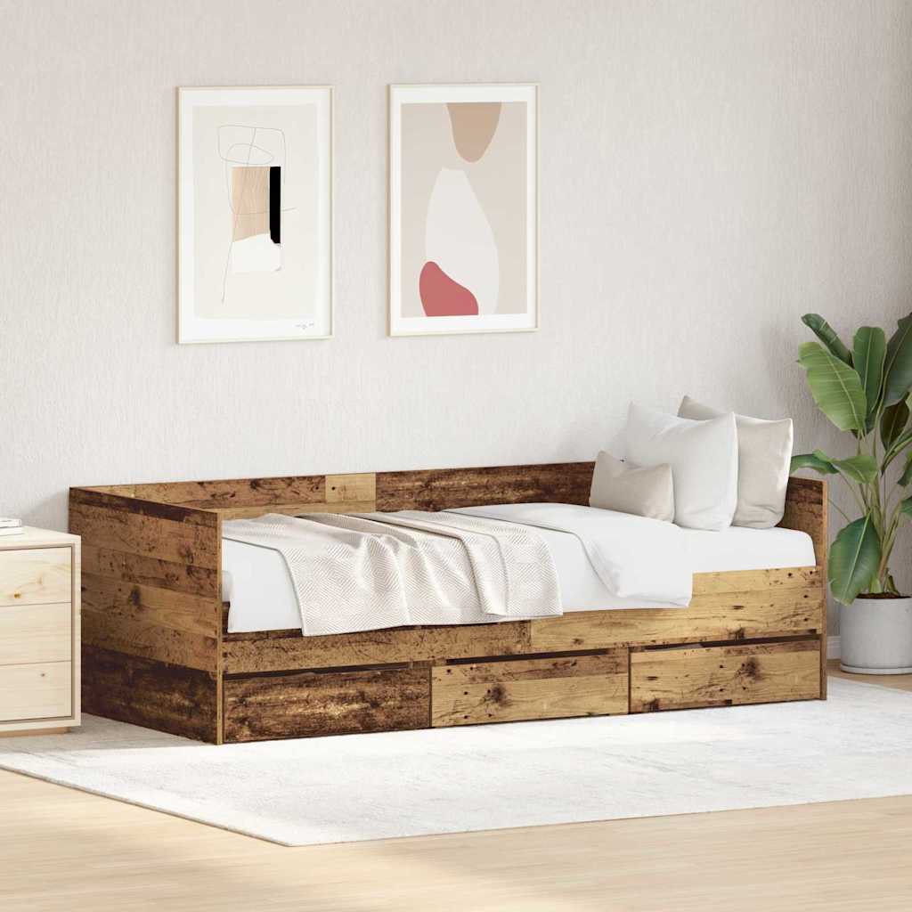 Daybed Frame with Drawers Old wood 90 x 200 cm Engineered wood