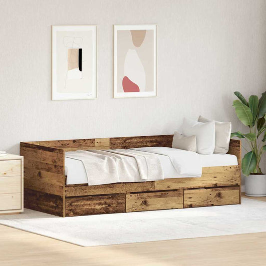 Daybed Frame with Drawers Old wood 90 x 200 cm Engineered wood
