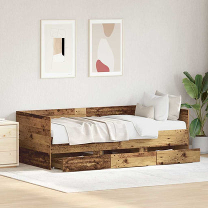 Daybed Frame with Drawers Old wood 90 x 200 cm Engineered wood