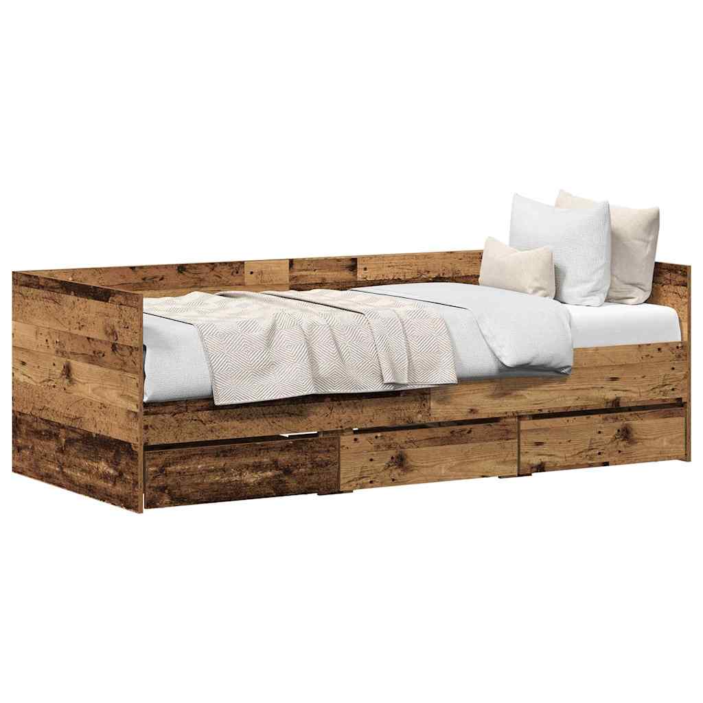 Daybed Frame with Drawers Old wood 90 x 200 cm Engineered wood