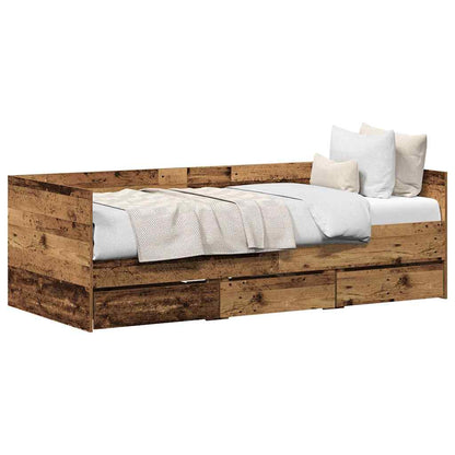 Daybed Frame with Drawers Old wood 90 x 200 cm Engineered wood