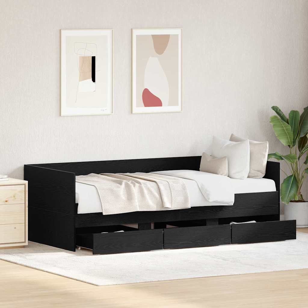 Daybed with Headboard Black Oak 90 x 200 cm Engineered Wood