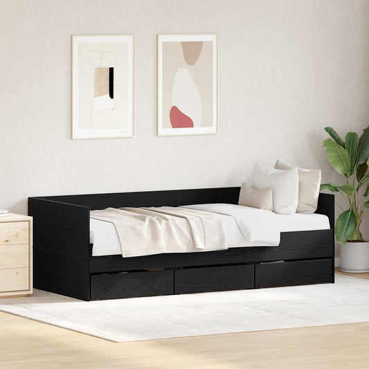Daybed Frame with Drawers Black oak 90 x 190 cm Engineered wood