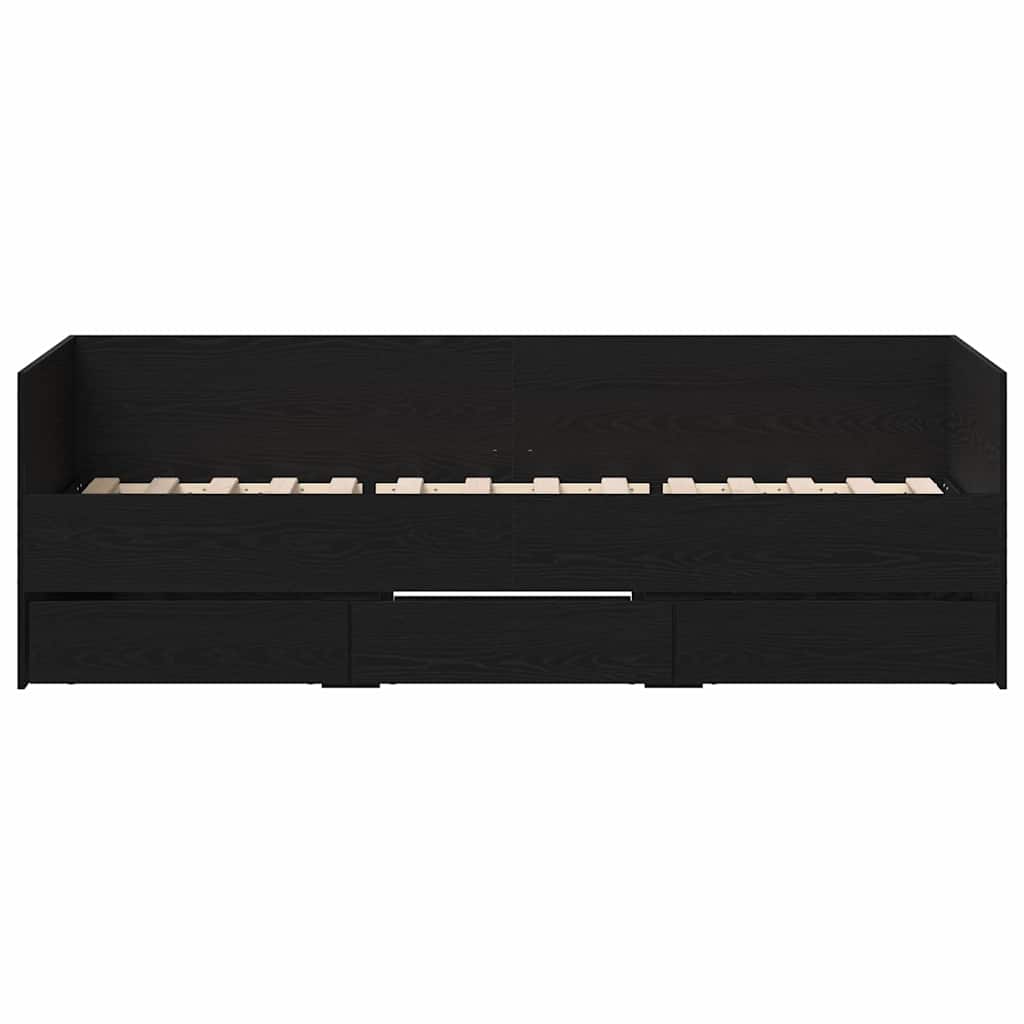 Daybed Frame with Drawers Black oak 90 x 190 cm Engineered wood