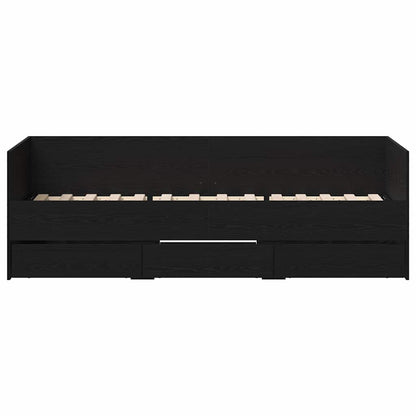 Daybed Frame with Drawers Black oak 90 x 190 cm Engineered wood