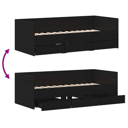 Daybed Frame with Drawers Black oak 90 x 190 cm Engineered wood