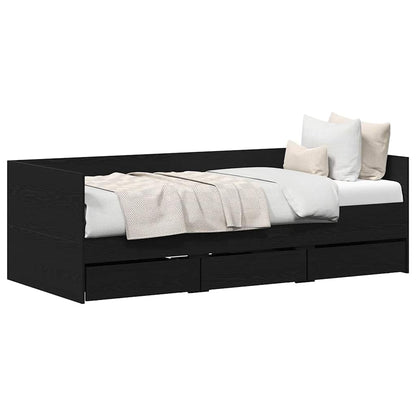 Daybed Frame with Drawers Black oak 90 x 190 cm Engineered wood