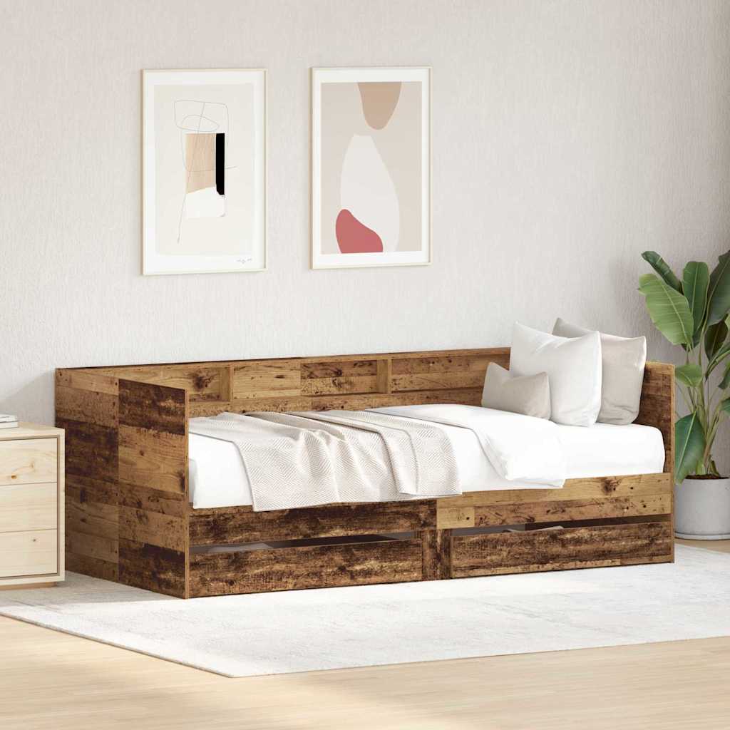 Daybed with Headboard Old Wood 90 x 200 cm Engineered Wood
