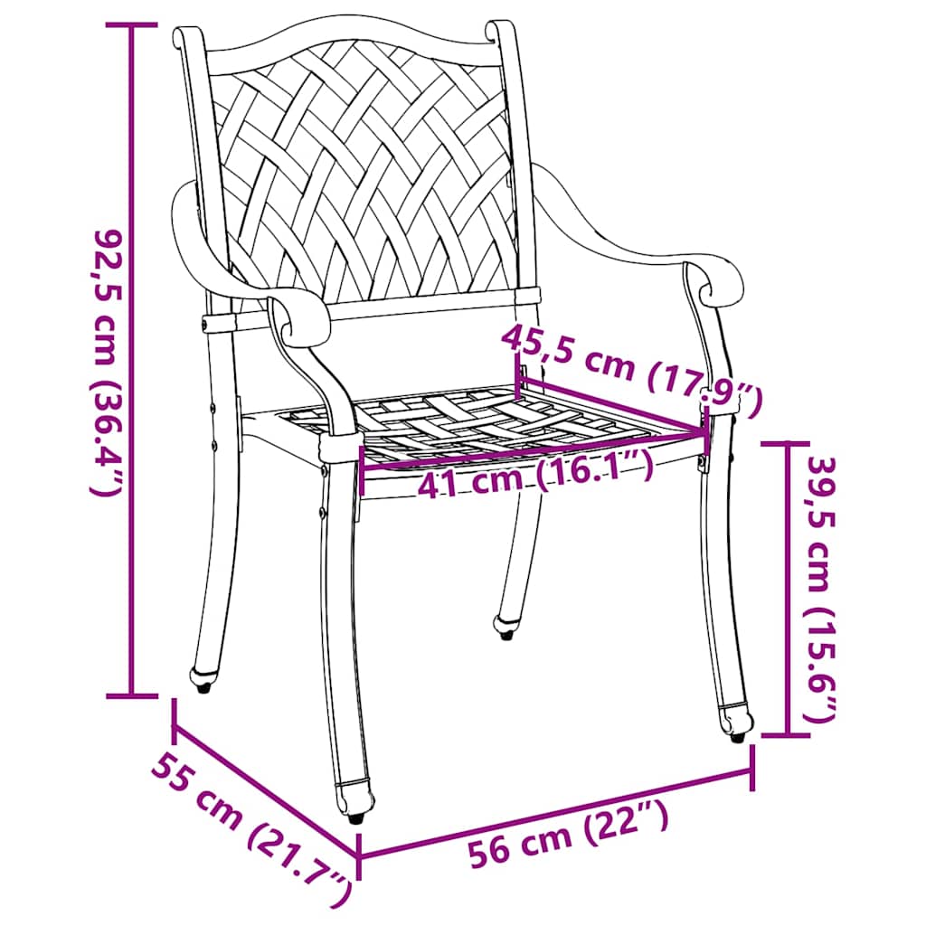 Garden Chair 2 pcs Bronze 55 x 56.5 x 91cm Aluminium
