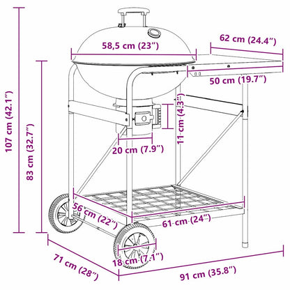 Outdoor Grill with Wheel Black 96 x 72 x 113 cm Metal
