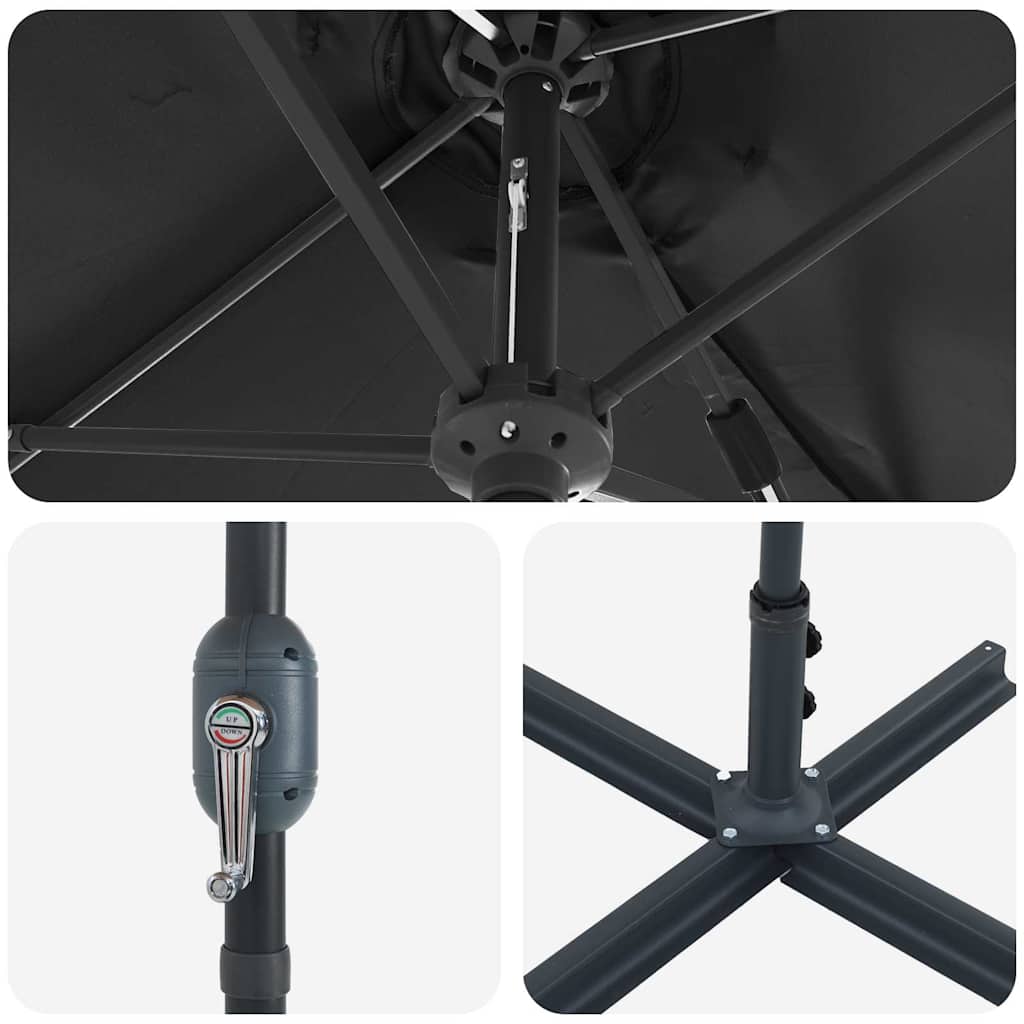 Garden Parasol Black 370 x 197 x 239 cm Powder-coated steel