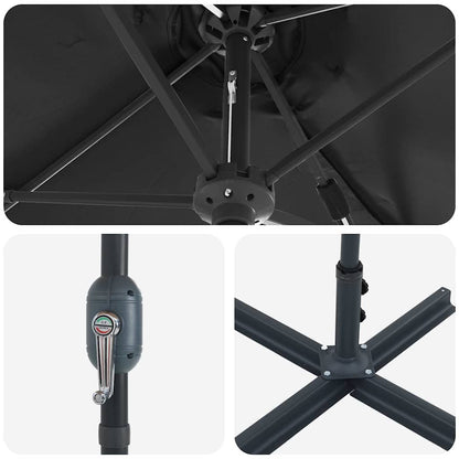 Garden Parasol Black 370 x 197 x 239 cm Powder-coated steel