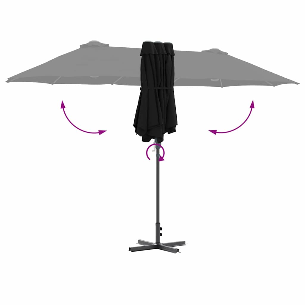 Garden Parasol Black 370 x 197 x 239 cm Powder-coated steel