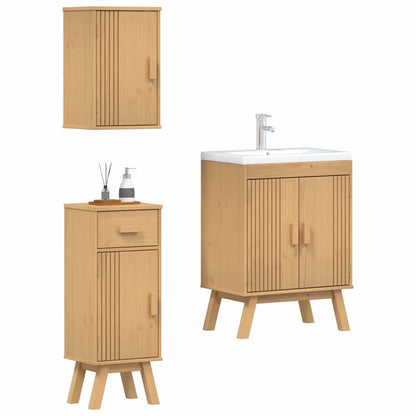 Bathroom Furniture Set with Door 3 pcs Brown 114 x 43 x 73.5 cm