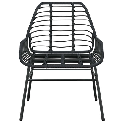 9 Piece Garden Dining Set Black Poly Rattan Glass