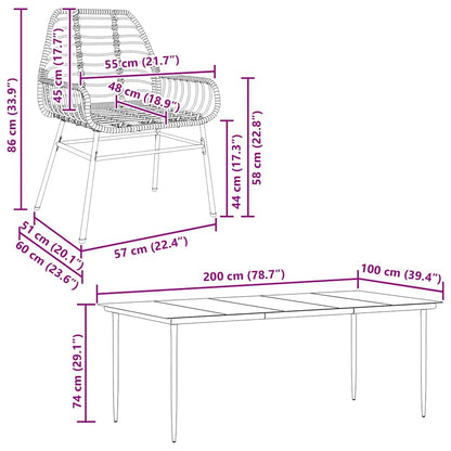9 Piece Garden Dining Set Black Poly Rattan Glass