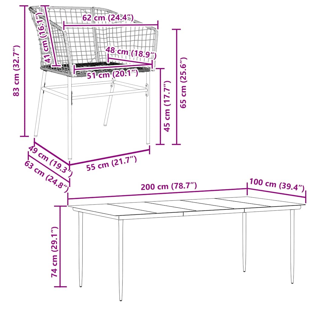 7 Piece Garden Dining Set Black Poly Rattan Glass