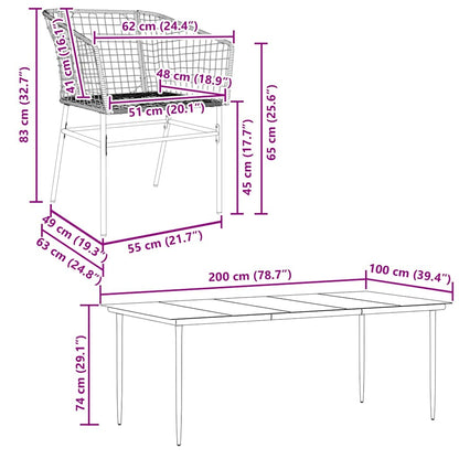 7 Piece Garden Dining Set Black Poly Rattan Glass
