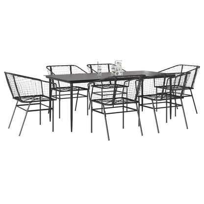 7 Piece Garden Dining Set Black Poly Rattan Glass