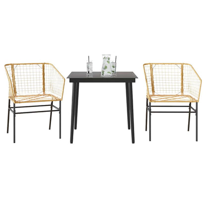 3 Piece Garden Dining Set Brown Poly Rattan Glass