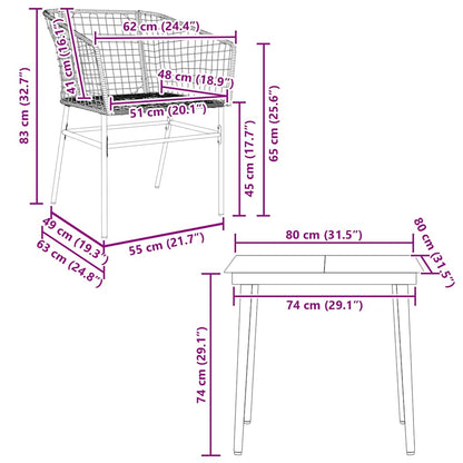 3 Piece Garden Dining Set Brown Poly Rattan Glass